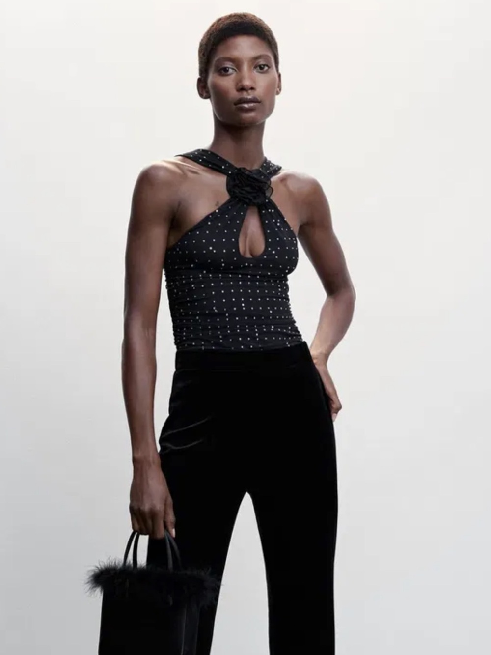 Mango: bodysuit with rosette and rhinestones